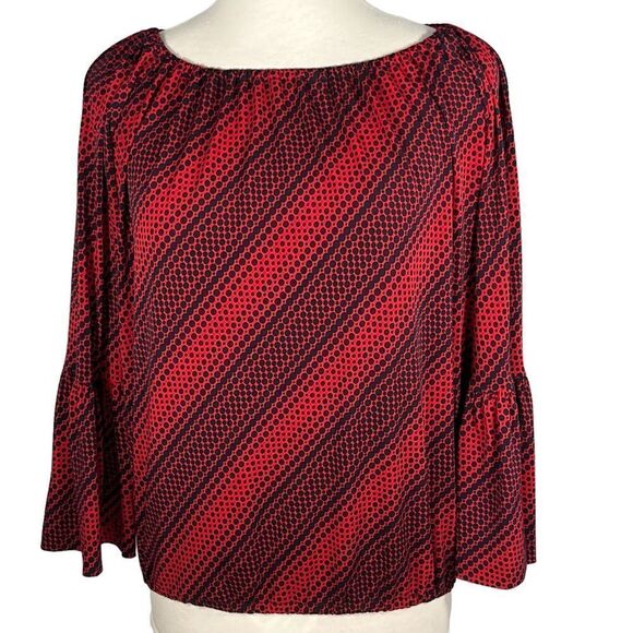 Michael Michael Kors red with navy blue polka dot peasant style blouse Size S - Picture 2 of 13
